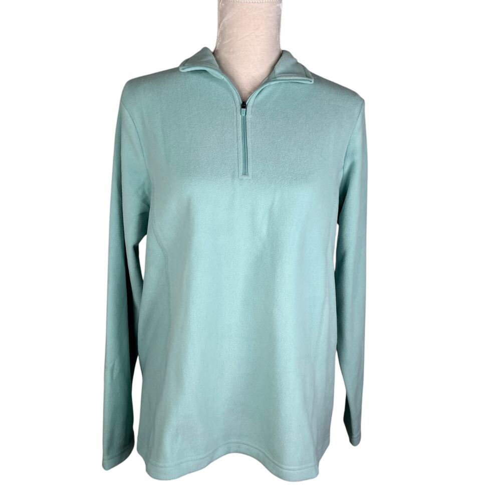 Lands End Anyweather Fleece Quarter Zip Pullover Mint Sky M 10-12 New